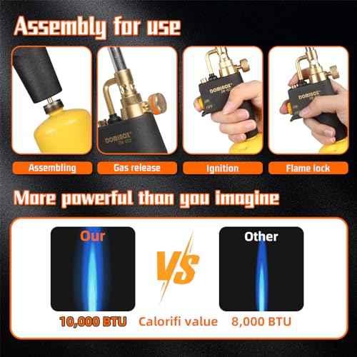 DOMINOX Propane Torch Head, High Intensity Torch Head Trigger Start Gas Torch, Map Gas Torch Kit for Propane, Map and Mapp Gas, Mapp Gas Torch for Soldering, Welding, Cooking (Not Included Gas Tank)