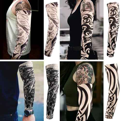 YARIEW Tattoo Sleeves for Men, 6Pcs Fake Tattoos Sleeves to Cover Arms Sun Protection Sleeve Covers for Men and Women (Set 10)