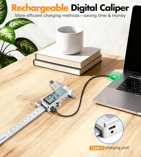 LuxBlue 6" Rechargeable Digital Calipers Measuring Tool with Backlit