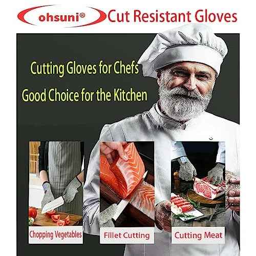Cutting Gloves, 2 Pairs of Cut Resistant Gloves Food Grade, Cut Resistant Gloves for Kitchen, Oyster Shucking, Fish Fillet Processing, Carving Wood and Gardening(Medium-Grey)