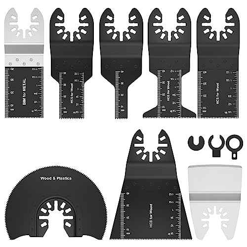 8Pcs Oscillating Saw Blades Set Bi-metal Stainless Steel Multitool Blades Kit Quick Release Oscillating Blades Precise Cutting Saw Blades with 3 Gaskets for Wood Plastic Cutting