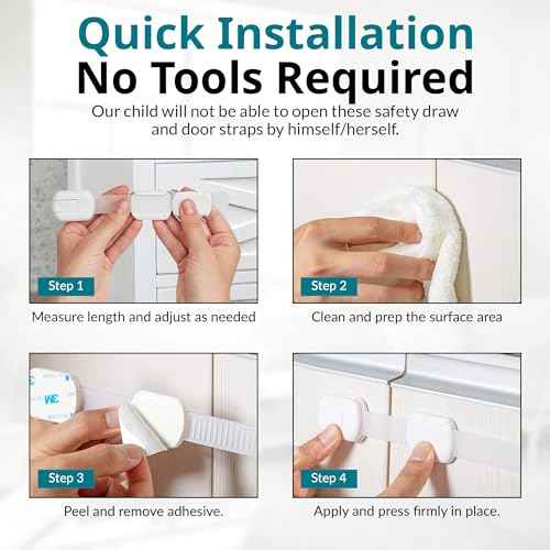 Original Cabinet Locks Baby Proofing (6 Pack Black) - Child Locks for Cabinets and Drawers - Door Locks for Kids Safety and Fridge Lock for Child Proofing