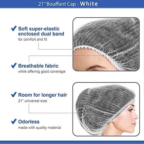 Disposable Bouffant Caps, 21inches Hair Net, Elastic Dust Cap for Food Service, Sleeping Head Cover (White)