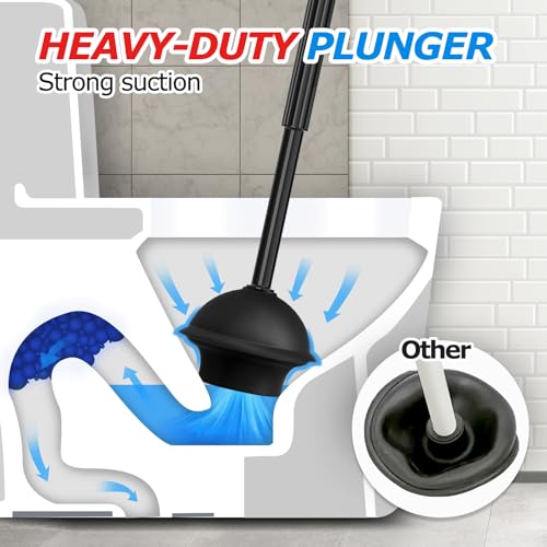 FORASTO 2-in-1 Toilet Brush & Plunger Set Black 3Pack Extended Handle Bathroom