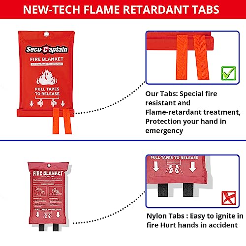 SecuCaptain 2-Pack Fire Blanket 40x40in Flame Retardant Fiberglass Emergency Safety
