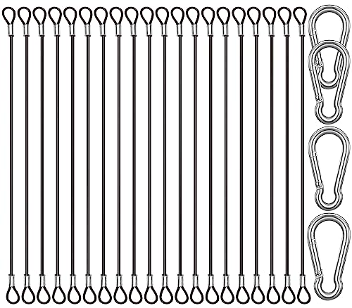 CKANDAY 20 Pack 6 Inch Stainless Steel Safety Tethers with Spring Hooks, Black (Model: 20P-15cm-black)
