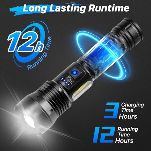 THY TRY Flashlights High Lumens - 2 Pack, Rechargeable Flashlights 90000 High Lumens, Super Bright LED Flashlight with 7 Modes, High Powered Flash Light for Home, Outdoor Activities