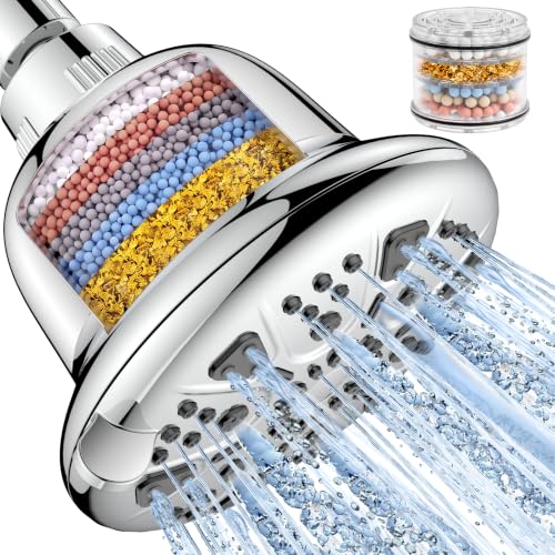 MakeFit Chrome Filtered Shower Head with 7 Settings - High Pressure Rain Shower for Hard Water