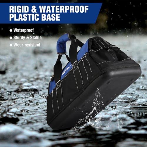 WORKPRO 16-inch Wide Mouth Tool Bag with Water-Proof Molded Base, Blue & Black