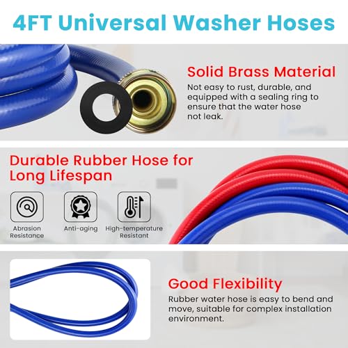 Fetechmate 6ft Rubber Washing Machine Hoses - Burst-Proof, 3/4-Inch NPT, Includes 2 Pack (6FT-Straight)