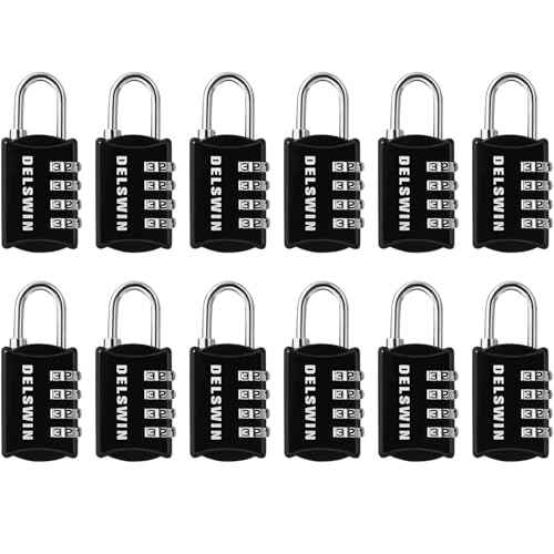 DELSWIN Combination-Padlock 4-Digit-Gym-Locker-Lock - 12 PCS Resettable Combo Lock for Toolbox School Employee Locker Weatherproof Travel Locks for Luggage Backpack Gate Shed