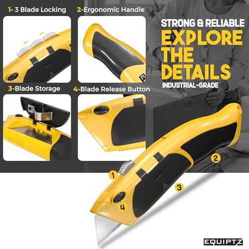 Auto Reload Utility Knife with 10 Preloaded SK5 Blades, Heavy Duty Box Cutter Retractable and Razor Knife with Non-Slip Rubber Handle and Lanyard Hole