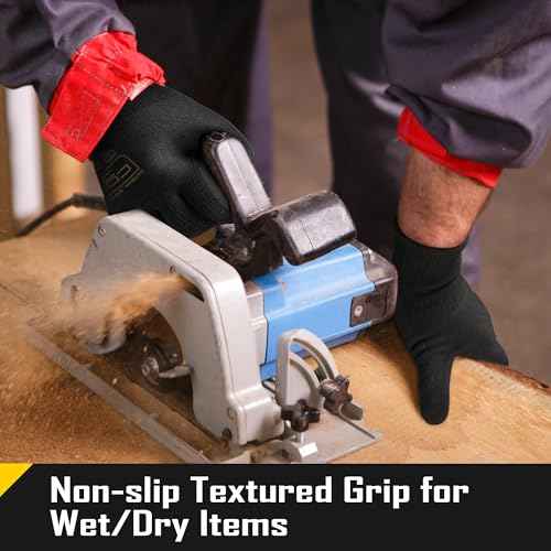 COOLJOB A3 Cut Resistant Fishing Gloves for Men, Touchscreen Safety Work Gloves with Grip Nitrile, Knife Proof Anti-slip Dexterous Rubber Gloves for Glass Handling Wood Carving, Black, Large, 1 Pair