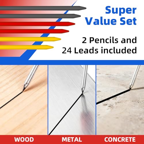 VNW Aluminum Mechanical Carpenter Pencil Set with 24 Leads – Precision Marking Tool, Anti-Slip Grip