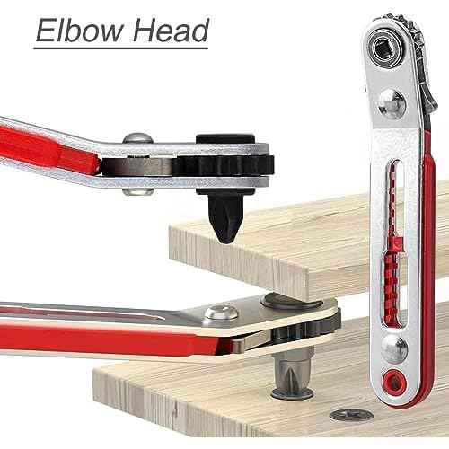 2pcs Mini Ratchet Wrench Set, 1/4" Drive Socket High Torque Offset Reversible Small Ratcheting Offset Screwdriver Tool - Flat Head & Elbow Head