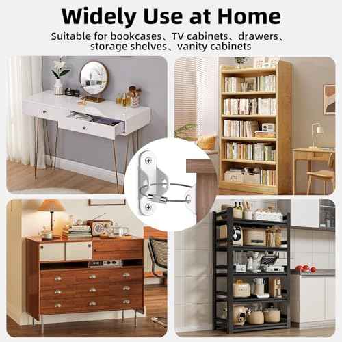 Furniture anchors10-Pack Baby Proof Heavy Duty Furniture Anchors for Dressers, Bookcases and TV Cabinets 400LB Anti Tip Kit with Stainless Steel Hardware Shock Straps (White)