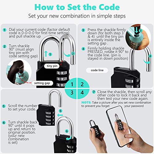 KAWAHA Aqua Sky 4-Digit Combination Lock for Gym Locker, Door, Toolbox & Storage