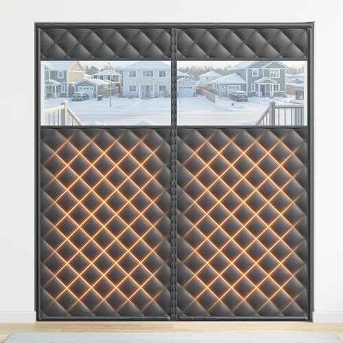 Magnetic Insulated Sliding Door Curtain Fits 72"x80" - Thermal French Door Cover for Winter with Clear Window, Patio Doors Insulation Kit & Doors Draft Stopper for Sliding Glass French Doorway - Black