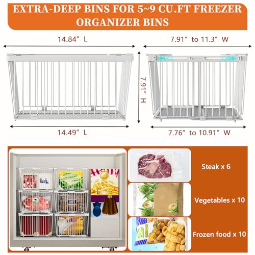 ANJUBAN Large Freezer Organizer Bins 3-Pack, Fits 5–9 Cu Ft Freezers, Leak-Proof Bottom