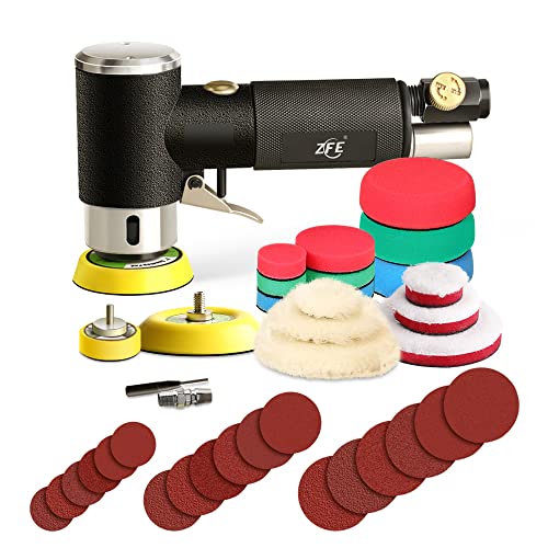 ZFE 1/2/3 Inch Random Orbital Air Sander with 15 Buffing Pads & Sandpapers