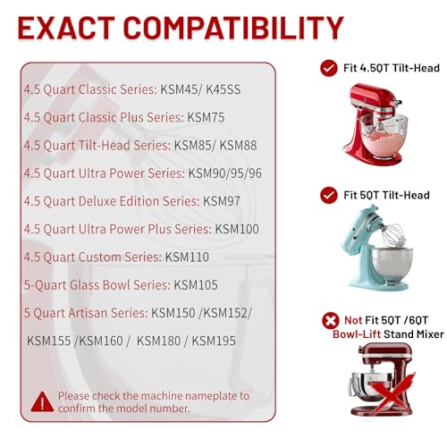 K45WW 6-Wire Stainless Steel Whip Attachment for KitchenAid 4.5/5 Qt Tilt-Head Mixers (Fits K45, KSM75, KSM90, KSM95, KSM100, KSM110, KSM150, KSM152, KSM155) - Dishwasher Safe