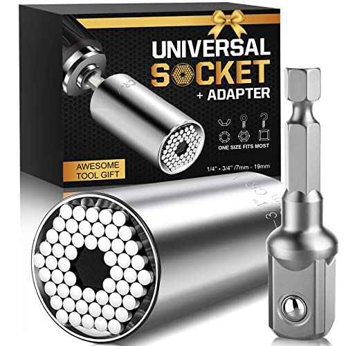 Stocking Stuffers for Adults Men, Super Universal Socket Tools Gifts Socket Set with Power Drill Adapter(7-19 Mm) Christmas Gifts for Men Dad Handyman Husband Him, Cool Gadgets