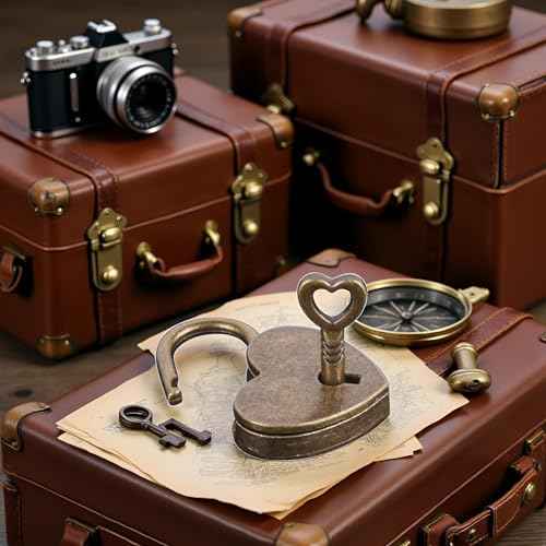 Antique Brass Heart Shape Padlock, Key Lock, Bronze, Padlock, Travel, Storage