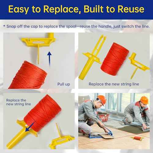 Mason Line String with Handle, 540FT #18 Braided Nylon String with Reloadable Line Reel and 5 Built-in Levels, Heavy-Duty Construction Twine for Masonry Gardening DIY Projects