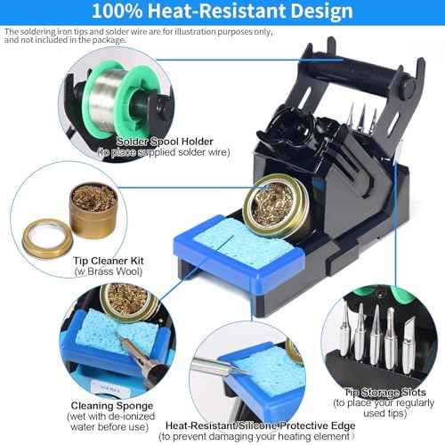 YIHUA X-2 Evolution Advanced Heat-Resistant Soldering Iron Holder & Storage System with Solder Spool Holder, Brass Wool Tip Cleaner, Cleaning Sponge, Protective Edge, 5 Integrated Tip Storage Slots