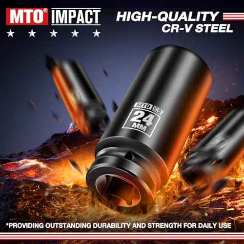 MTO 1/2" Drive 24mm Deep Impact Socket, 6-Point Metric Socket for Automotive Maintaince, CR-V Steel Meets ANSI Standards