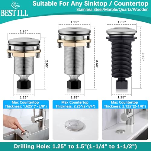 BESTILL All Metal Long Air Switch Kit for Garbage Disposals, Brushed Nickel 3.6"