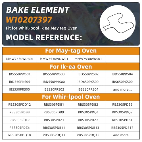 Oven Bake Element W10207397 Replacement 2000W 240V for Whirlpool/IKEA