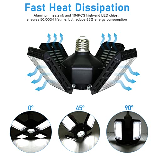 QiyuanLS 150W Deformable LED Garage Ceiling Light 4+1 Pack - 15000LM E26/E27