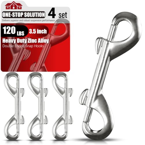 Sprookber 3.5 Inch Double Ended Snap Hooks - 120LB Heavy Duty Zinc Alloy, 4 Pack, Silver