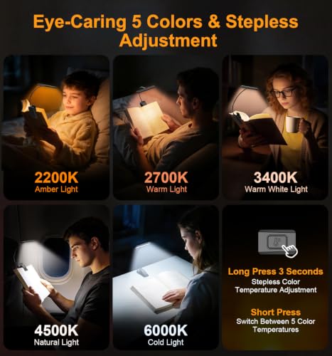 Gritin 2026 Gen 2 Book Light Black - Eye-Caring Full Spectrum LED Reading Lamp