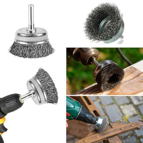 2 Inch Wire Cup Brush Set for Drill - 1/4 Inch Round Shank Abrasive Wire Cup Brush - Stainless Steel Crimped Carbon Steel Brush for Rust,Cleaning,Deburring,Removing Paint