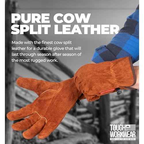 Tough Workwear Leather Work Gloves - Cow Split Leather Gardening & Construction Gloves - Brown