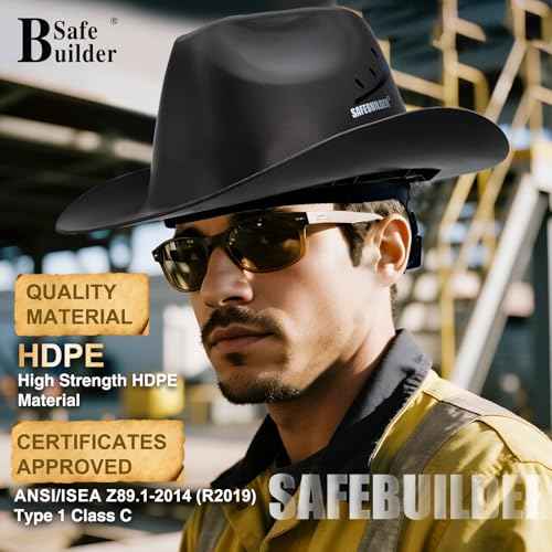 Cowboy Style Hard Hat Class C Safety Helmet Vented Full Brim Hard Hats Work Safety Helmet for Men and Women Outdoor,Industrial,Construction Head Protection- ANSI Approved