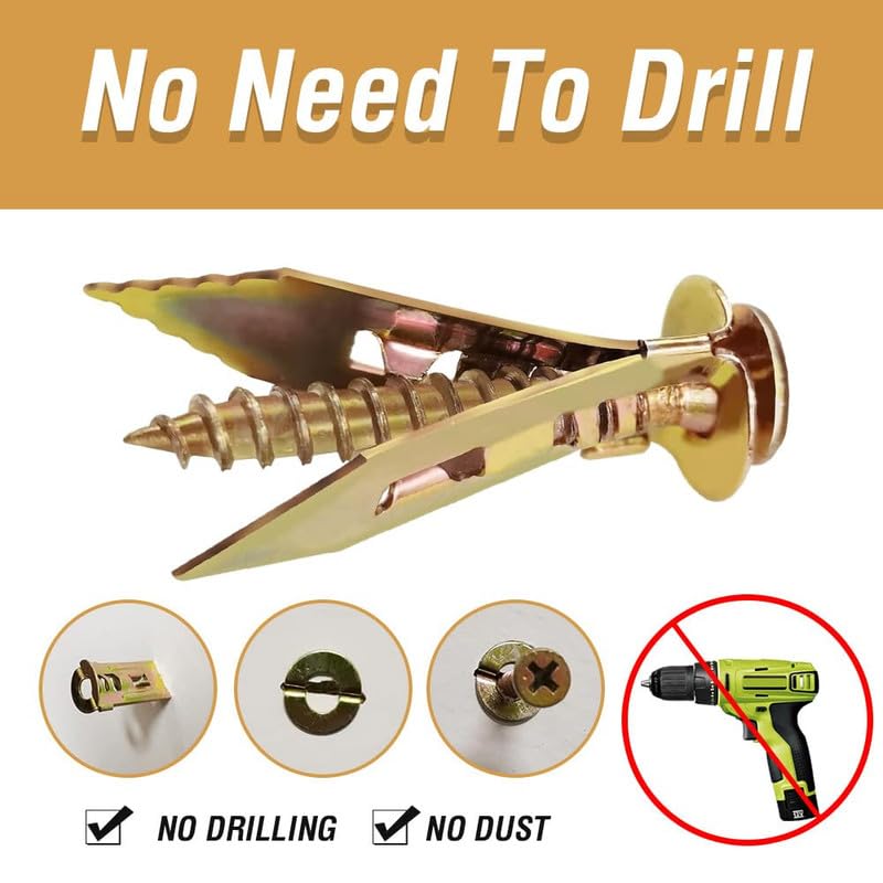 Upgraded Self-Drilling Anchors Screws, 2024 New Premium Drywall Anchors and Screws Kit, Easy Application No Drill or Holes in Wall