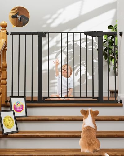 Cumbor 30-48 Inch Baby Gate for Stairs & Doors, Auto-Close, Black