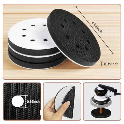 4 Pack 5 Inch Premium Foam Sanding Pads, 8 Holes Hook and Loop Sponge Cushion Buffer Backing Pad, Professional Soft Density Interface Pad for Orbital Sander