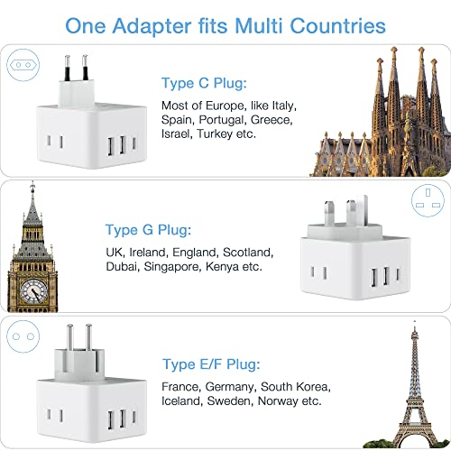 TESSAN All European UK Travel Plug Adapter Kit, Detachable Type C/G/E/F, White/Grey
