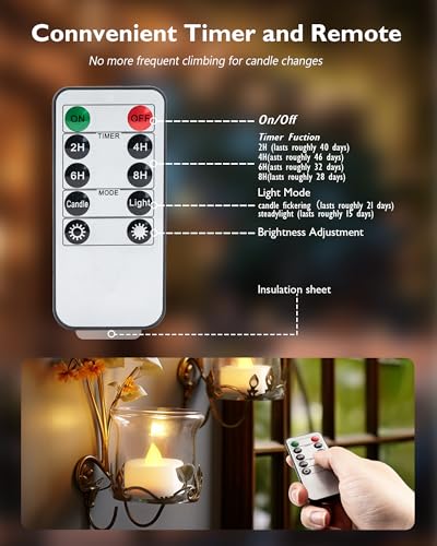 Warm White Glow Homemory 12-Pack Remote Flameless LED Tea Light Candles, 400+ Hours