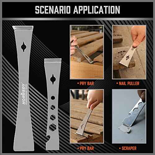 HORUSDY 2-Piece Pry Bar Scraper Set, Stainless Steel Flat Pry Bars with Hex Screwdriver Function, 6-11/16¡± & 9-1/2¡± Multi-Purpose Nail Puller, Trim, Demolition & Repair Tools