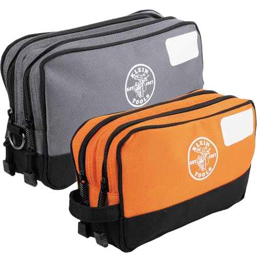 Klein Tools 55579 Zipper Tool Pouch Set, Dual Compartments, Heavy-Duty 10 x 6-Inch and 12 x 7-Inch Bags, Multipurpose Organizer for Tools and Crafts, 2-Pack