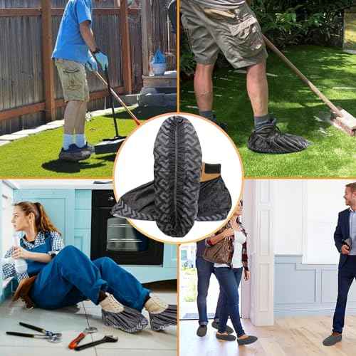 Shoe Covers Disposable 50 Pack (25 Pairs) - Durable, Non-Slip, Water Resistant, and Recyclable Boot Covers for Indoor and Outdoor Use - One Size Fits Most (Non-woven-Black)