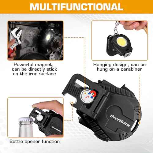 EverBrite Mini Hat Clip Light, Rechargeable Magnetic Keychain Work Light with Sensor Mode, 180¡Æ Rotatable Bracket, Bottle Opener, Clip Design - for Hiking, Camping, 6 Modes, Black