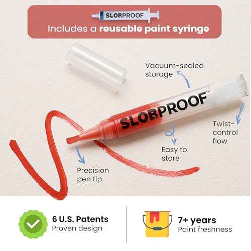 Slobproof Refillable Touch-Up Paint Pen, Mess-Free, Reusable Wall Paint Repair Tool, Precise Application, DIY Home Improvement, Furniture, Arts and Crafts, Patented Design, Easy Storage, Pack of 2