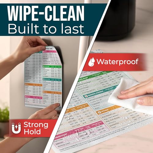 Air Fryer Cheat Sheet Set (White) – Magnetic Cooking Guide & Time Chart for 80+ Foods