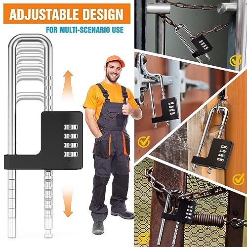 Cabinet Lock with Combination, Adjustable U-Shaped Combination Cabinet Lock Latches for Gym Locker, Closet, Fences, Luggage, Double Doors (Black - 2pcs)